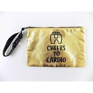 Celebrate Shop  Gold CHEERS TO CARDIO COSMETIC MAKEUP POUCH Wristlet Handbag